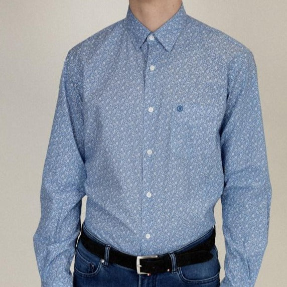 Printed Poplin Shirt L/S: Blue