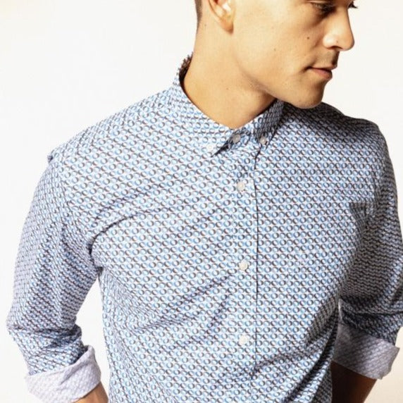 Graphic Print Poplin Shirt L/S: Blue