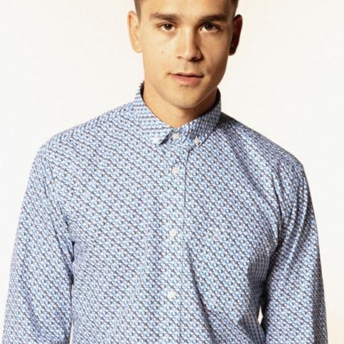 Graphic Print Poplin Shirt L/S: Blue