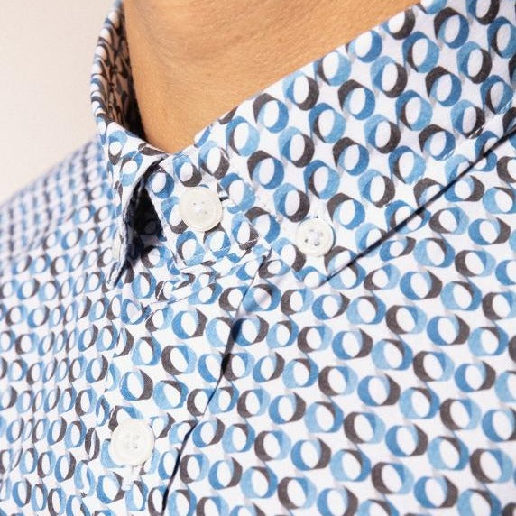 Graphic Print Poplin Shirt L/S: Blue