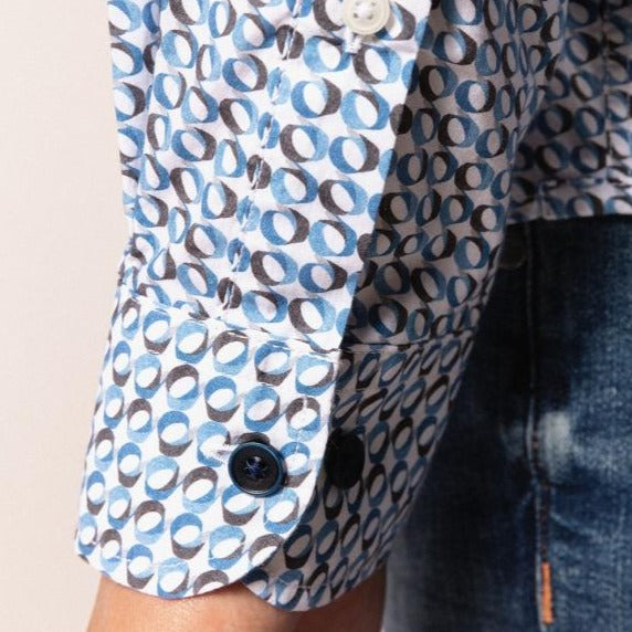 Graphic Print Poplin Shirt L/S: Blue