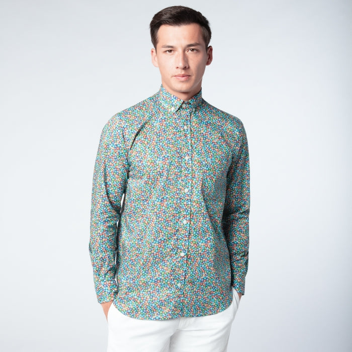Fitted Floral Shirt L/S: Navy