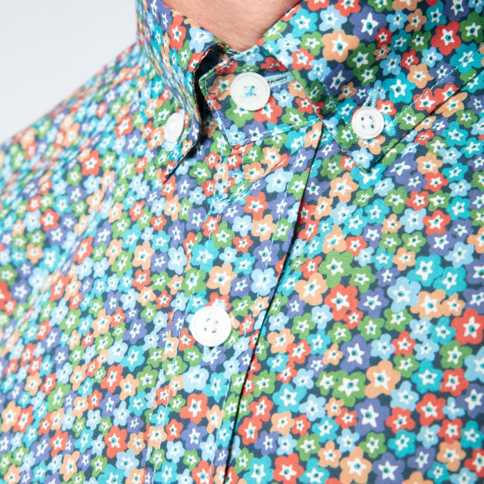 Fitted Floral Shirt L/S: Navy