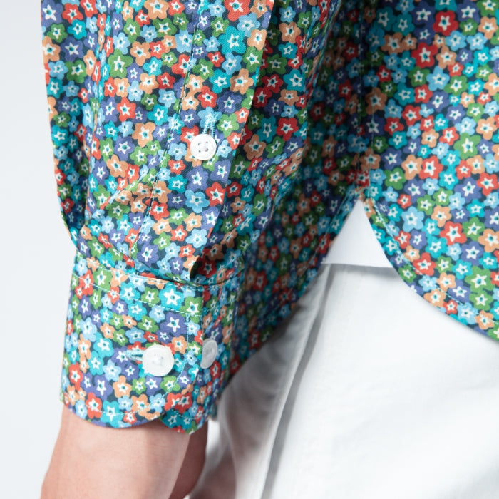 Fitted Floral Shirt L/S: Navy