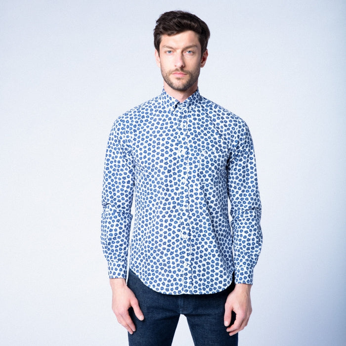 Flower Pattern Shirt L/S: Navy