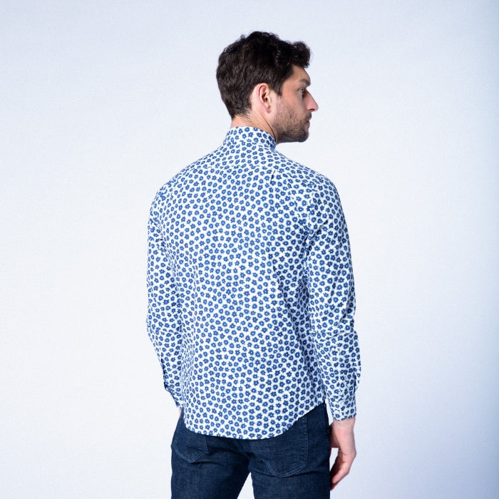 Flower Pattern Shirt L/S: Navy