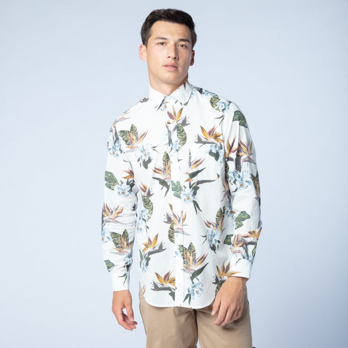 Tropical Floral Print Shirt L/S: White