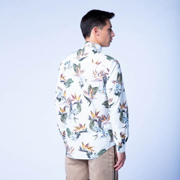 Tropical Floral Print Shirt L/S: White