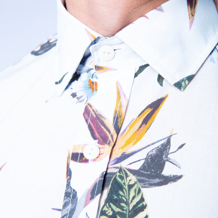 Tropical Floral Print Shirt L/S: White