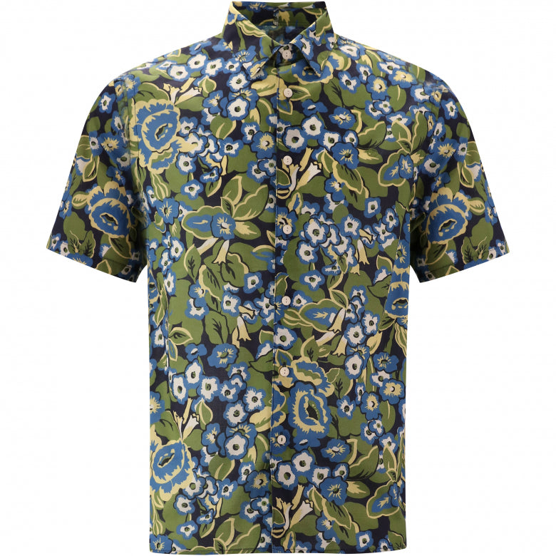 Modern Floral Print Shirt S/S: Royal & Olive