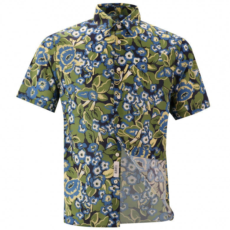 Modern Floral Print Shirt S/S: Royal & Olive