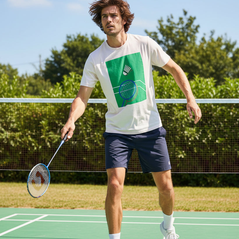 "PLAY" Badminton Graphic Tee S/S: White