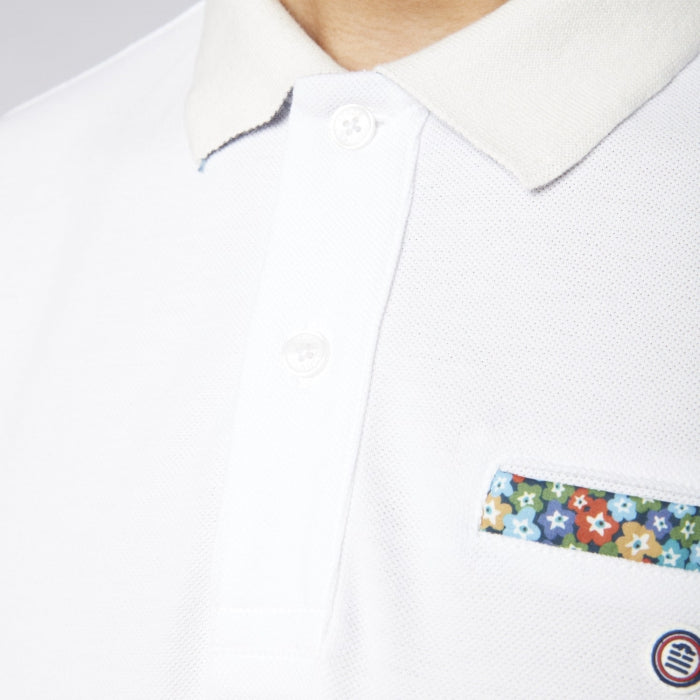 Floral Pocket Polo S/S: White