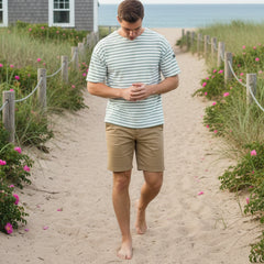 Brenton Striped Shirt S/S: White/Ivy