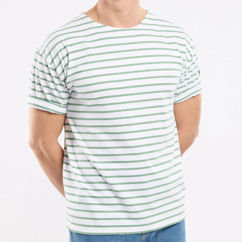 Brenton Striped Shirt S/S: White/Ivy