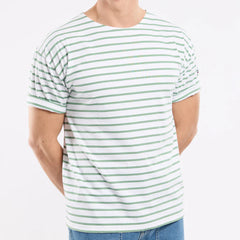 Brenton Striped Shirt S/S: White/Ivy