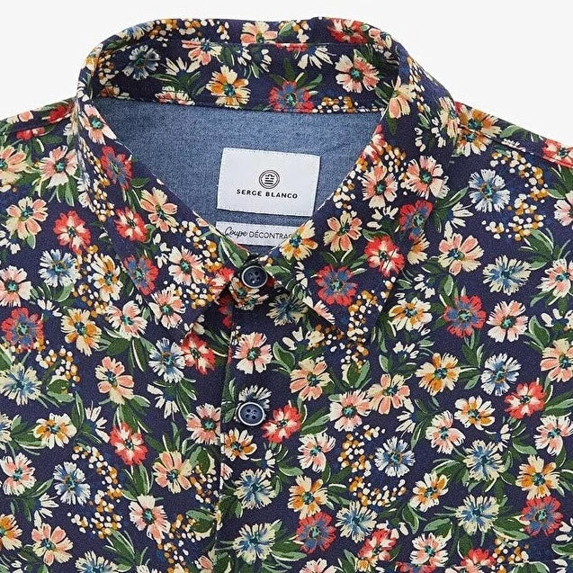 Floral Print Shirt L/S: Dark Navy