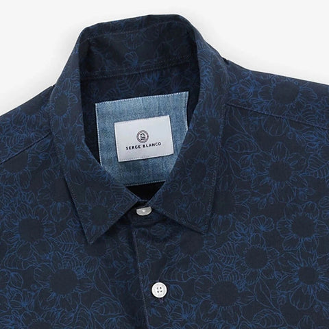 Tonal Bloom Print Shirt L/S: Dark Blue