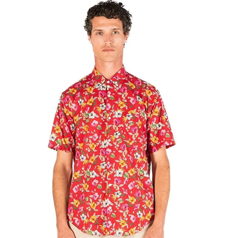 Repeat Hibiscus Flower Shirt S/S: Red