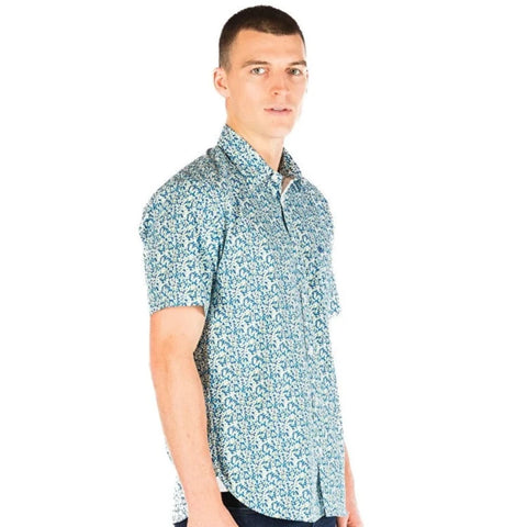 Repeat Flower Print Shirt S/S: Blue