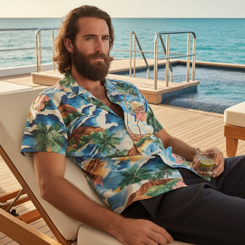 Hawaiian Print Shirt S/S: Blue