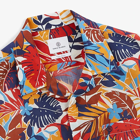 Tropical Leaf Camp Shirt S/S:Apricot