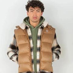 Daman Sleeveless Hooded Puffer Jacket: Natural