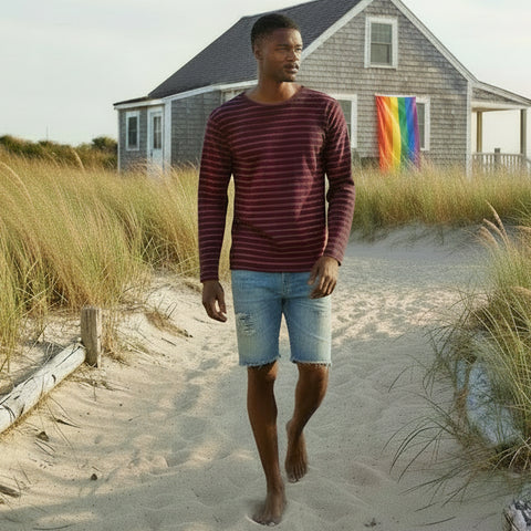 Brenton Striped Shirt L/S: Navy/Red