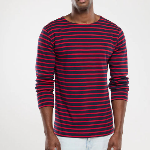 Brenton Striped Shirt L/S: Navy/Red