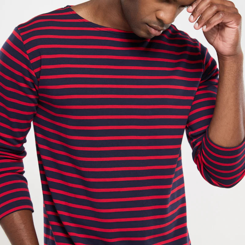 Brenton Striped Shirt L/S: Navy/Red