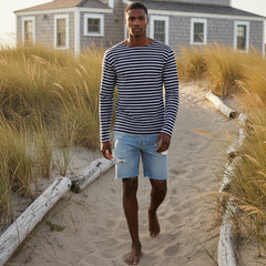 Brenton Striped Shirt L/S: Navy/White