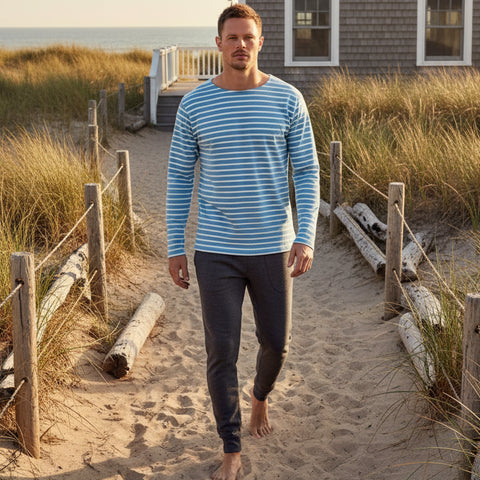 Brenton Striped Shirt L/S: Waterfall/White