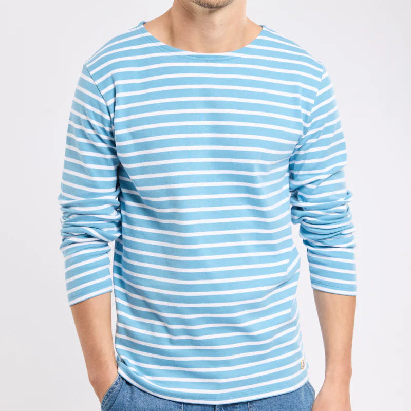 Brenton Striped Shirt L/S: Waterfall/White