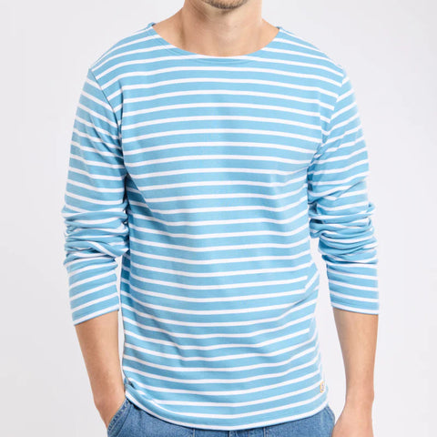 Brenton Striped Shirt L/S: Waterfall/White