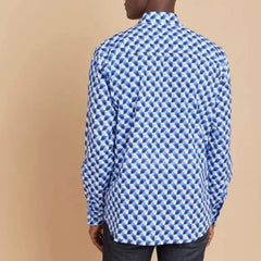 Andy Geometric Print Shirt L/S: Blue