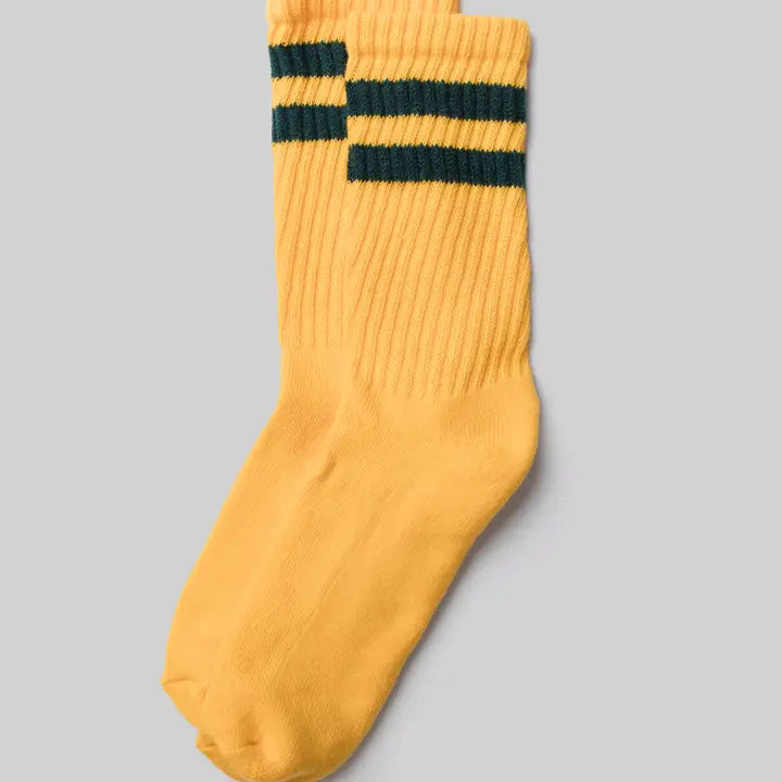 Double Stripe Crew Sock: Yellow/Green