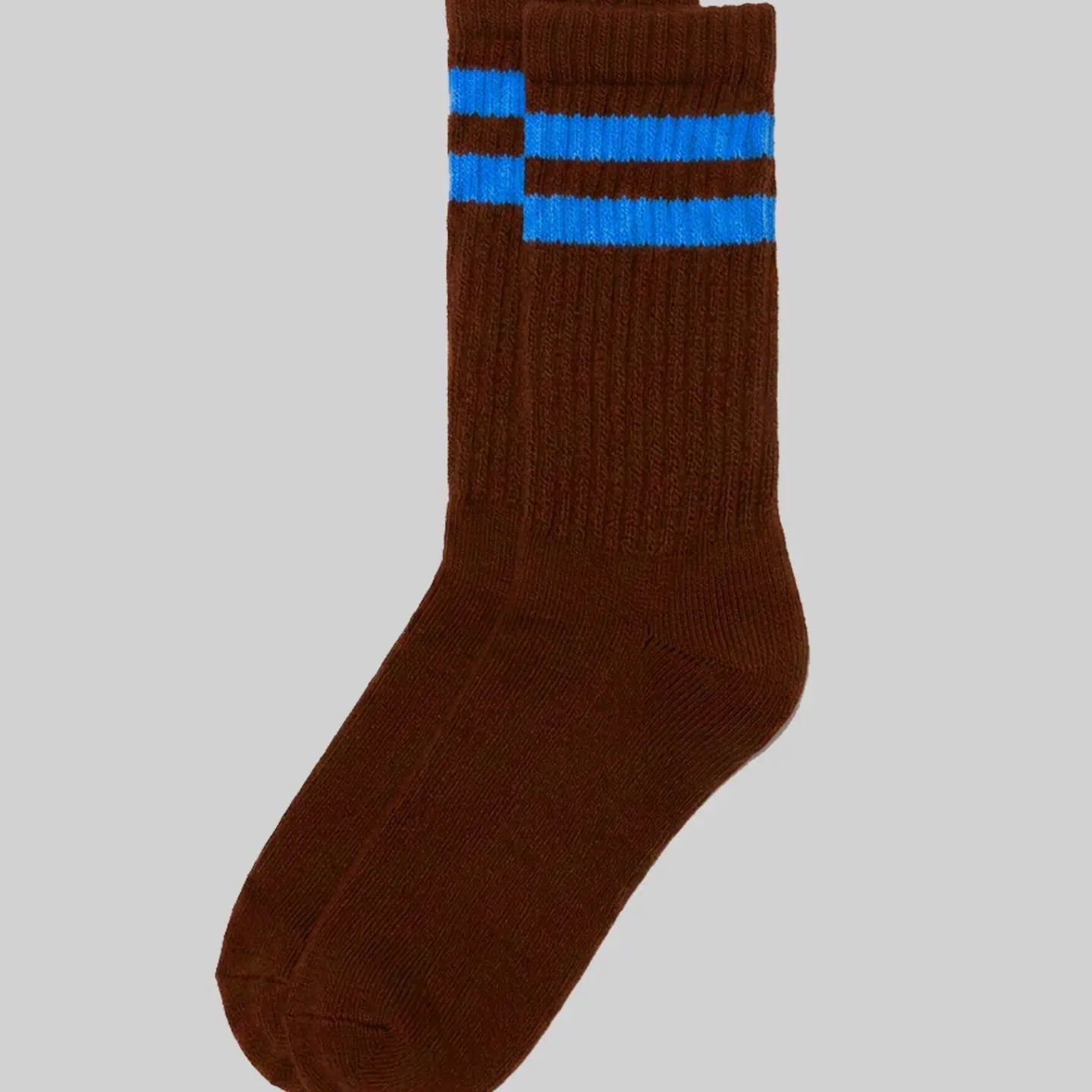 Double Stripe Crew Sock: Brown/Cobalt