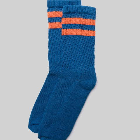 Double Stripe Crew Sock: Blue/Orange
