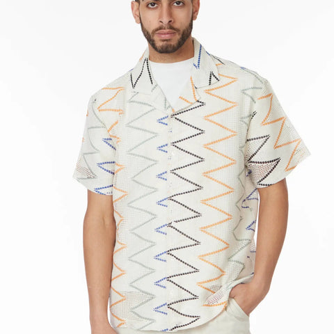 Zip Stripe Crochet Shirt S/S: Sand