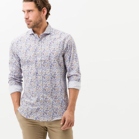 Harold Stretch Poplin Foliage Print Shirt L/S: Anchor