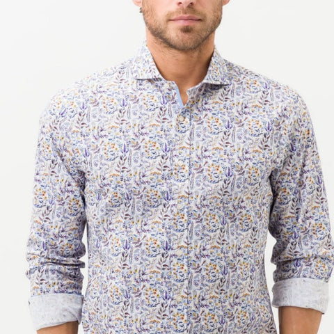 Harold Stretch Poplin Foliage Print Shirt L/S: Anchor