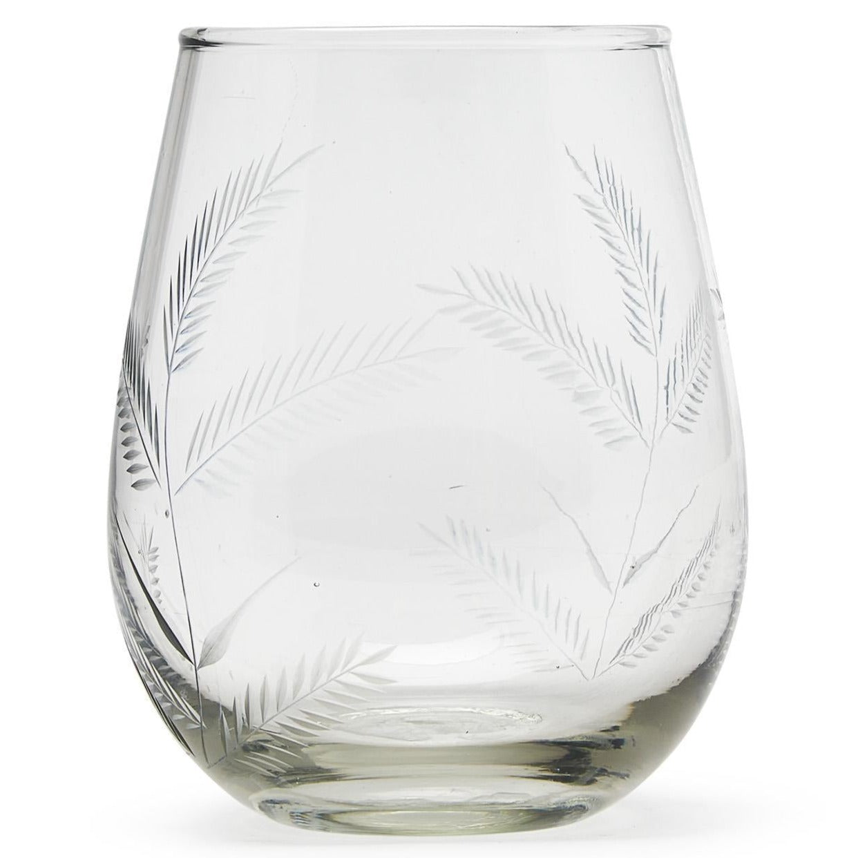 Etched Fern Design Stemless Wine Glass