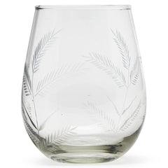 Etched Fern Design Stemless Wine Glass