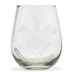 Etched Fern Design Stemless Wine Glass