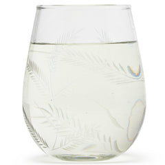 Etched Fern Design Stemless Wine Glass