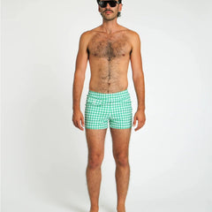 Cabana Swim Trunk: Green Gingham