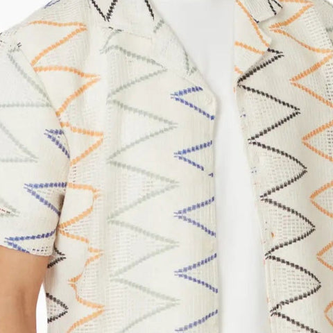 Zip Stripe Crochet Shirt S/S: Sand