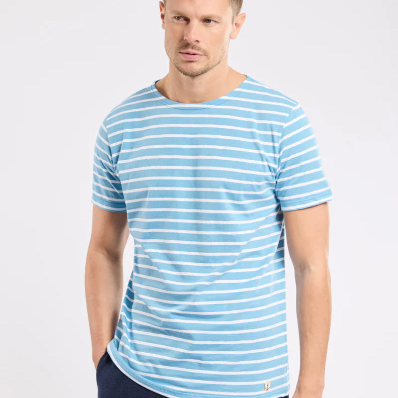 Brenton Striped Shirt S/S: Waterfall/White