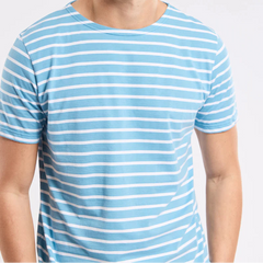 Brenton Striped Shirt S/S: Waterfall/White