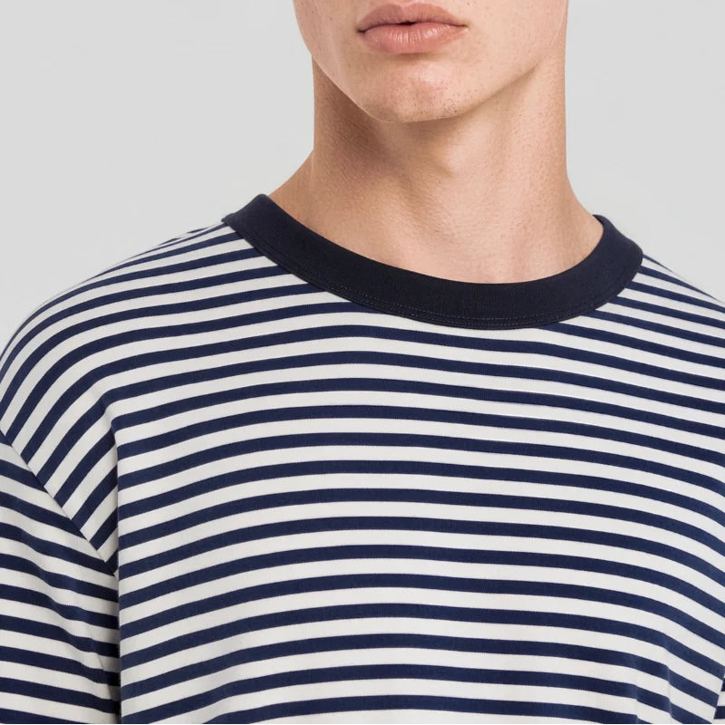 Stripe Ringer T-Shirt L/S: Navy/Milk